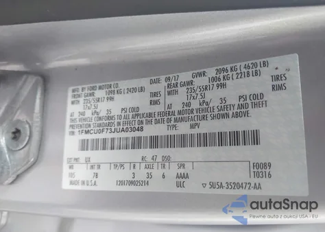 2018 Ford Escape S from USA, damaged, VIN 1FMCU0F73JUA03048
